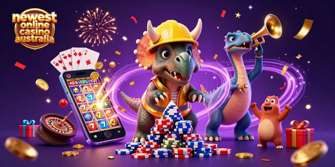 Join the excitement at the newest online casino Australia, where a triceratops builds a poker chip pyramid!