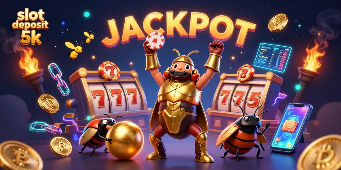 Experience big wins at slot deposit 5k with dynamic gameplay and vibrant casino elements in this 3D illustration.