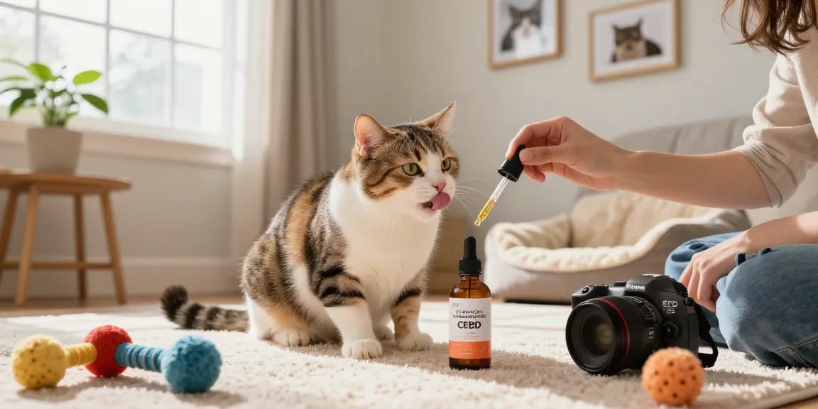 Cat enjoying premium cbd oil for cats canada with wild Alaskan salmon in cozy home setting.