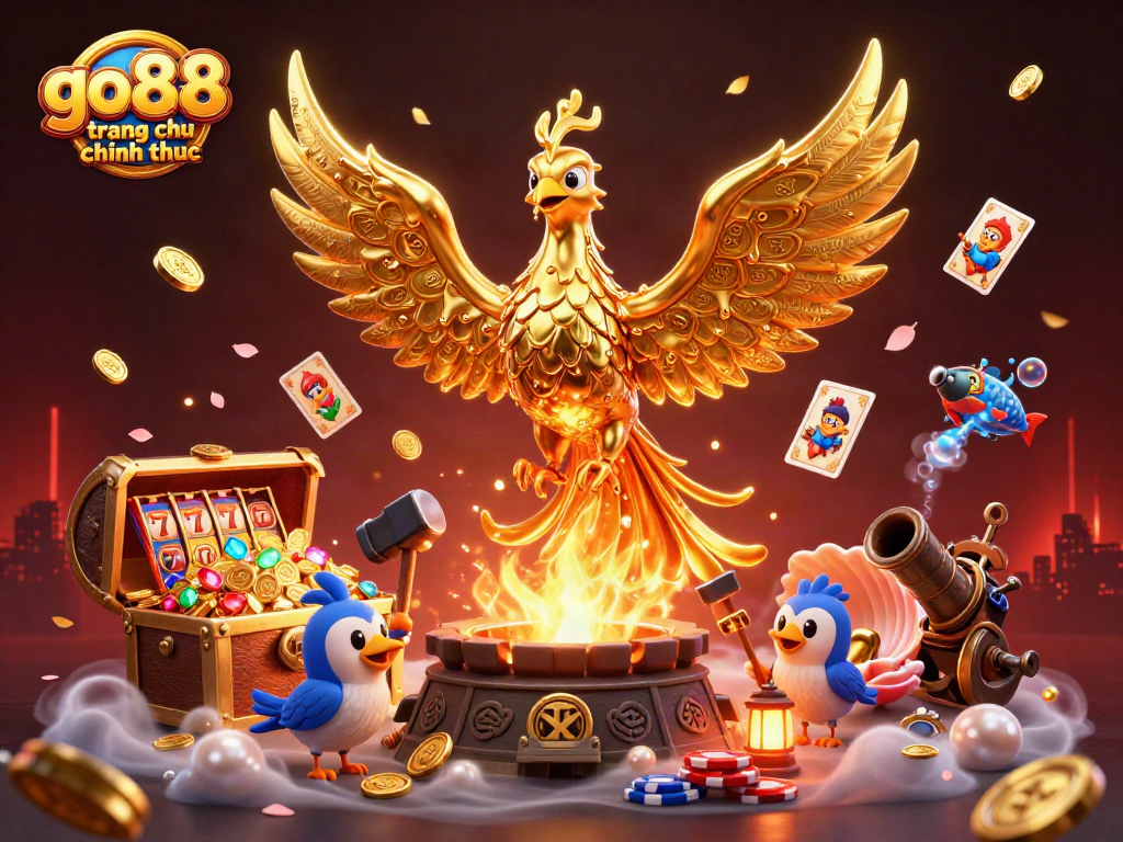 Experience the excitement of go88 trang chu chinh thuc with a golden phoenix and casino treasures.