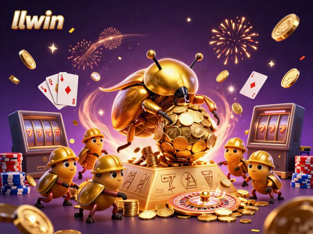 Experience llwin's excitement with a golden beetle scene featuring casino elements.