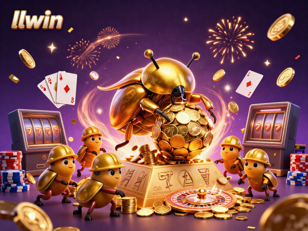 Experience llwin's excitement with a golden beetle scene featuring casino elements.