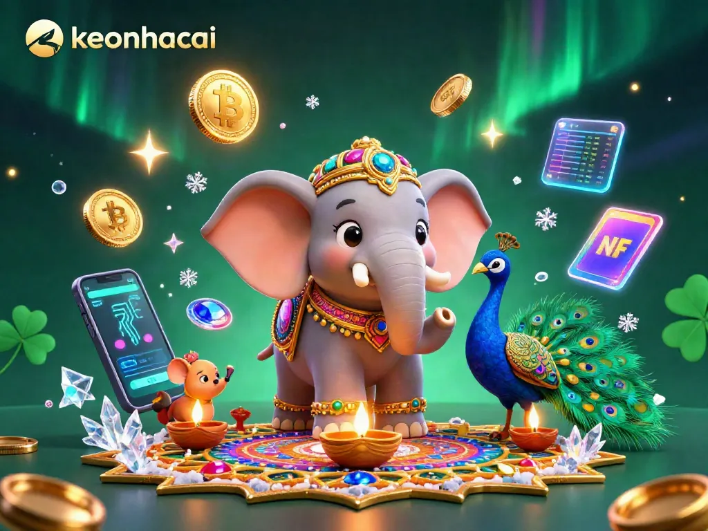 Experience the excitement of keonhacai with vibrant 3D casino elements showcasing crypto and luck.
