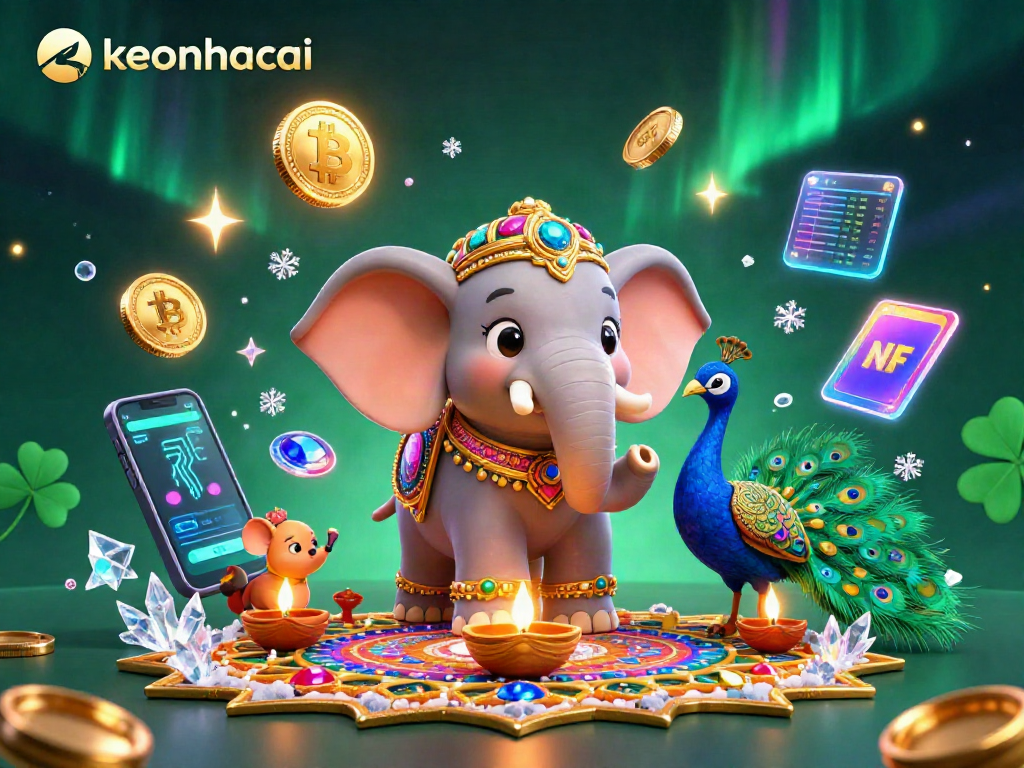 Experience the excitement of keonhacai with vibrant 3D casino elements showcasing crypto and luck.