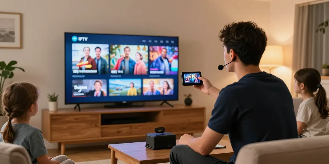 Expert IPTV UK service provider assisting a family with their streaming setup in a welcoming home environment.