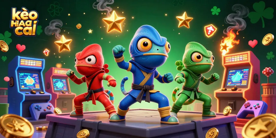 Experience thrilling kèo nhà cái action with vibrant visuals of chameleon ninjas and casino elements.