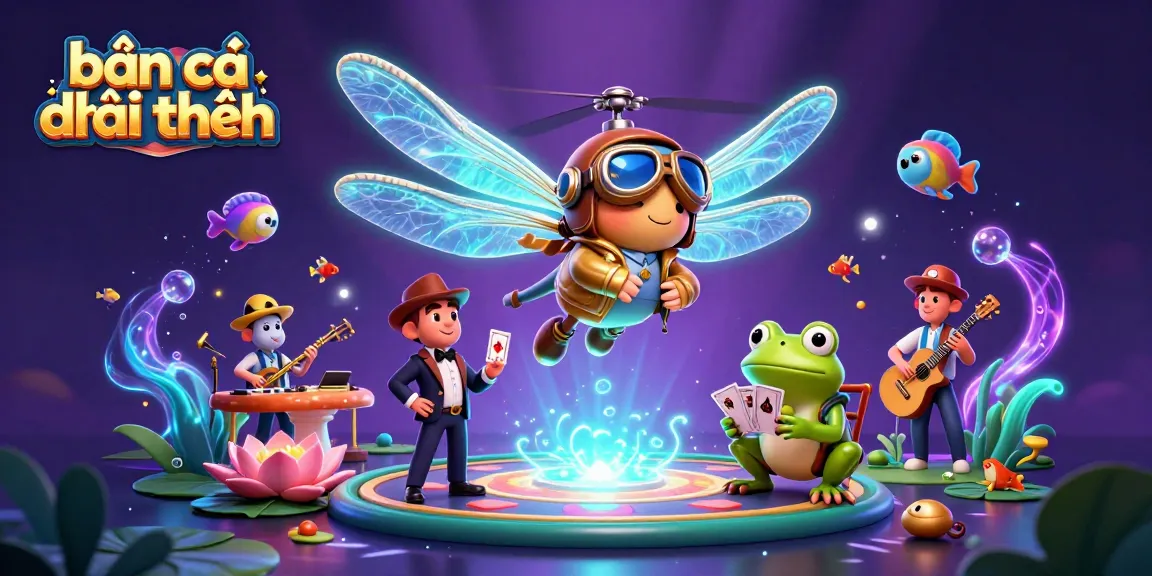 Experience the thrill of bắn cá đổi thưởng in a vibrant 3D casino illustration showcasing colorful underwater elements and dynamic characters.