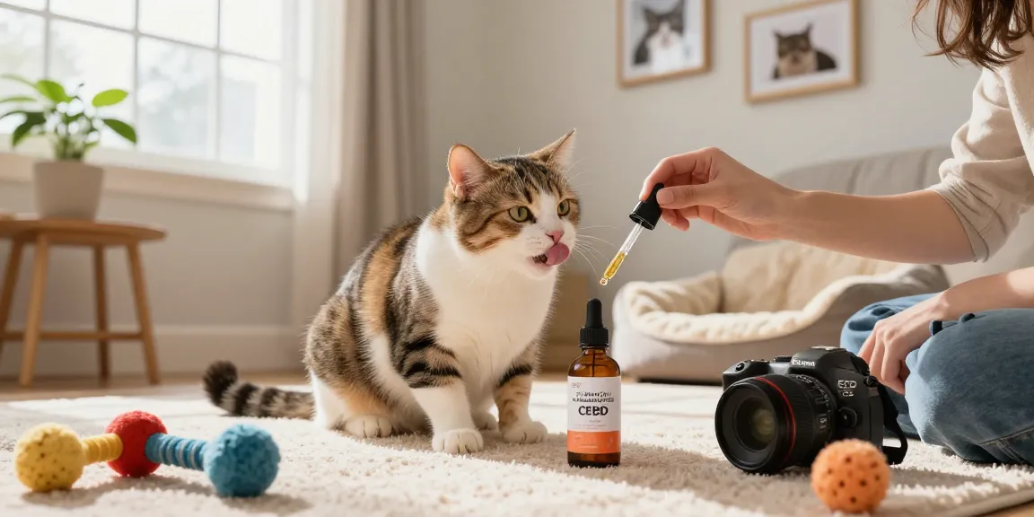 Cat enjoying premium cbd oil for cats canada with wild Alaskan salmon in cozy home setting.