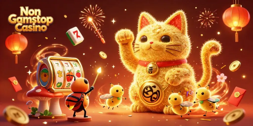 Join the excitement at Non Gamstop Casino with a vibrant 3D lucky cat and play exciting slot games