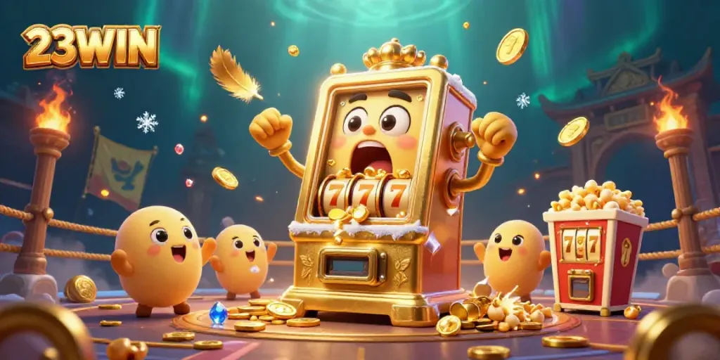 Experience the thrill of jackpot wins with 23WIN's dynamic slot machine scene