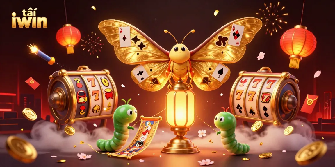 Play tải iwin with a vibrant scene depicting magical lottery games featuring lucky red envelopes and sumptuous casino designs.