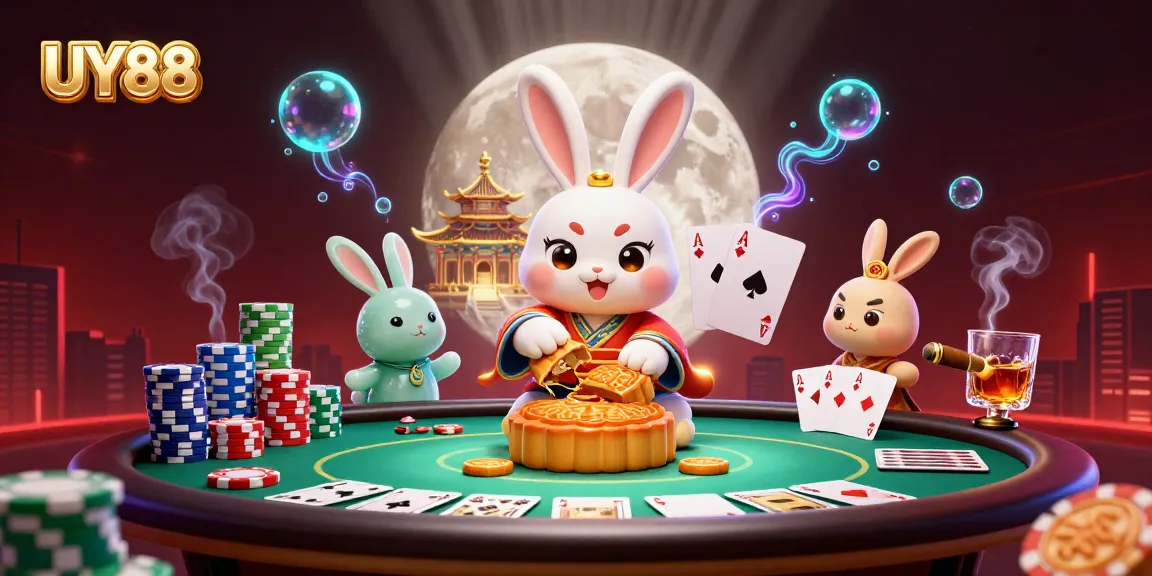 Experience thrilling gameplay at UY88 with a vibrant illustration showcasing iconic poker elements.